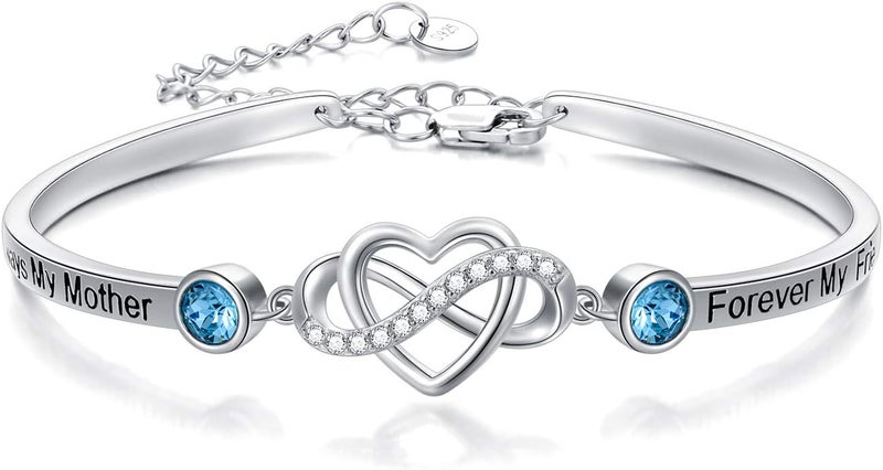 AOBOCO 925 Sterling Silver Adjustable Infinity Heart Bangle Bracelet for Sister Best Friend Daughter Mom Grandma Granddaughter Daughter in Law Godmother Goddaughter Stepmom Stepdaughter - Image 1